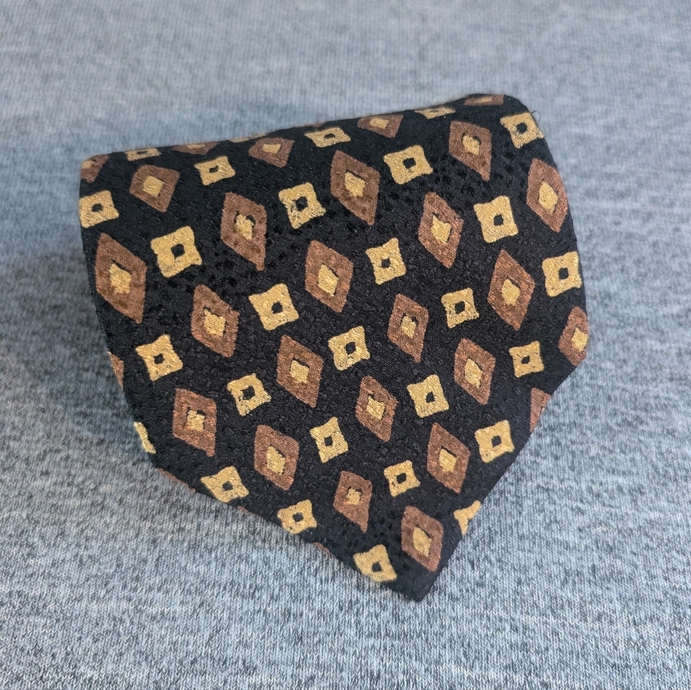 Vintage Hugo Boss Silk Tie Black/Brown Diamond Geometric Pattern, 58.25"